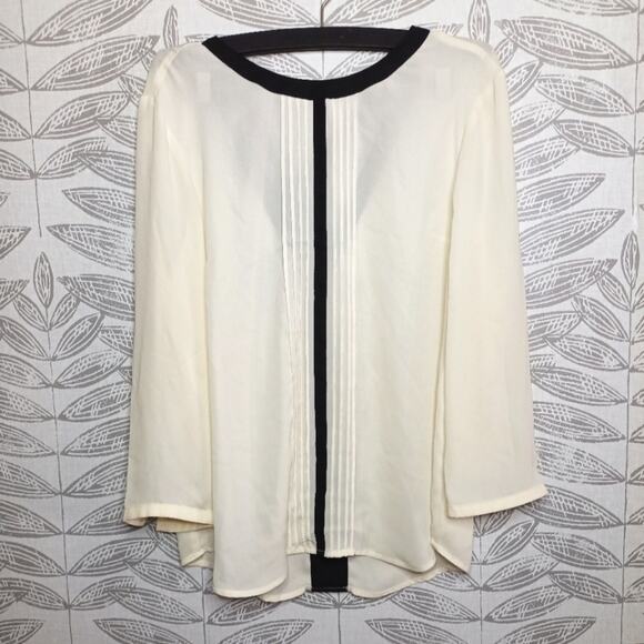Daniel Rainn Blouse Cream Black Pintuck Tie Back Sheer NEW - Picture 1 of 7
